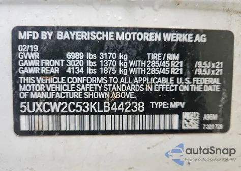 2019 BMW X7 xDrive40I z USA, uszkodzony, nr VIN 5UXCW2C53KLB44238